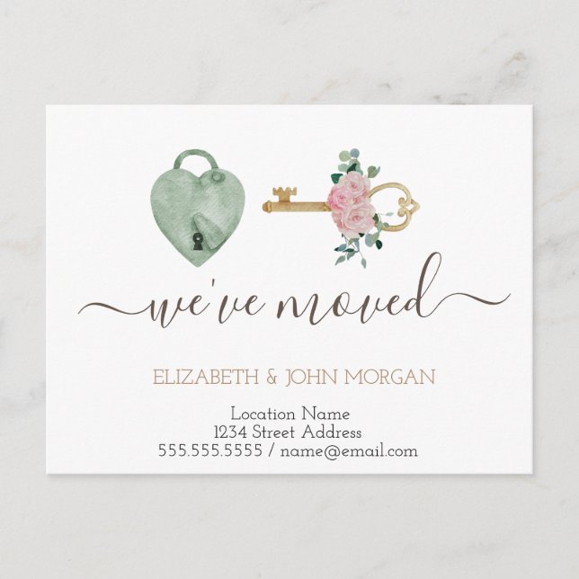 Postal De Anuncios He trasladado flores clave Cerradura nueva direcci (Anverso)