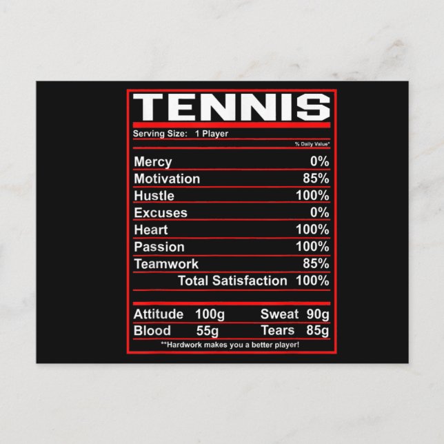 Postal De Anuncios Hechos Divertidos sobre la Nutrición en el Tenis M (Anverso)