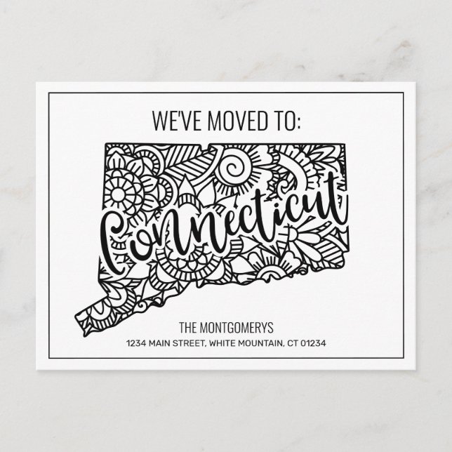 Postal De Anuncios Hemos movido a Mandala floral estado de Connecticu (Anverso)
