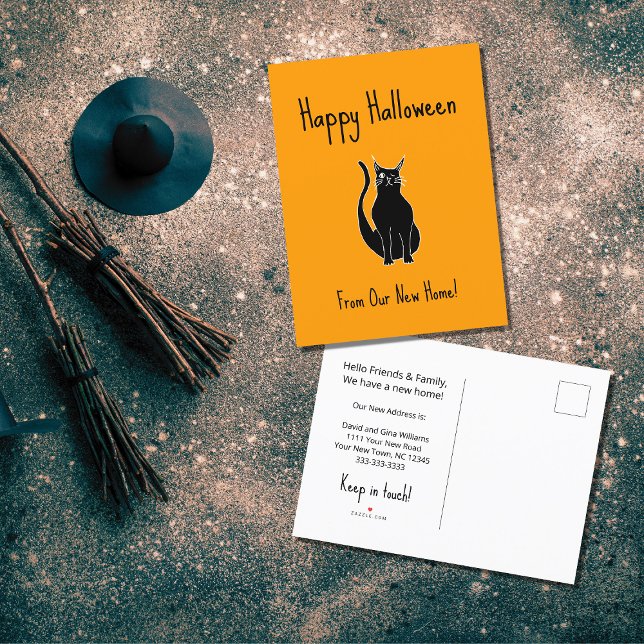 Postal De Anuncios Hemos movido a un gato negro Naranja de Halloween (Subido por el creador)
