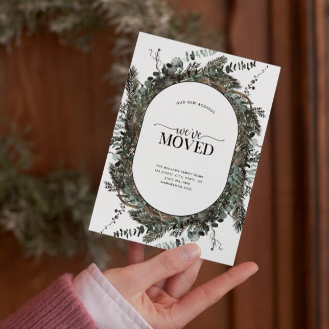 Postal De Anuncios Hemos movido el helado eucalipto de invierno (We've Moved Dusty Winter Eucalyptus Announcement Postcard!)