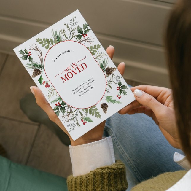 Postal De Anuncios Hemos movido la pinecona de cerezo forestal (Celebrate the new beginning with this festive 'We've Moved" postcard!
)