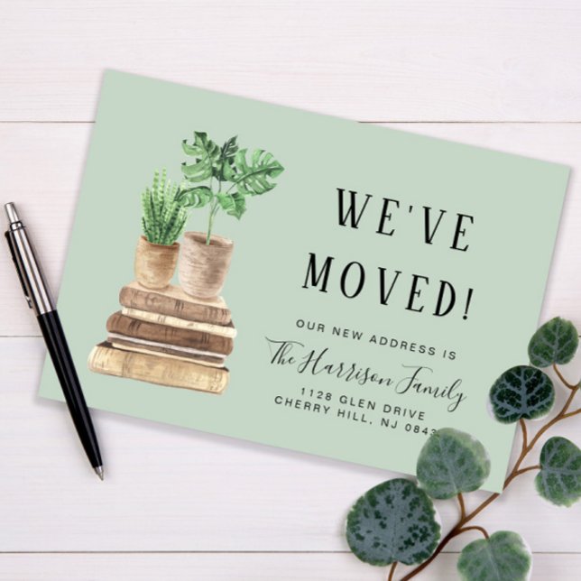 Postal De Anuncios Hemos movido las plantas de Boho Sage Green Moving (Subido por el creador)