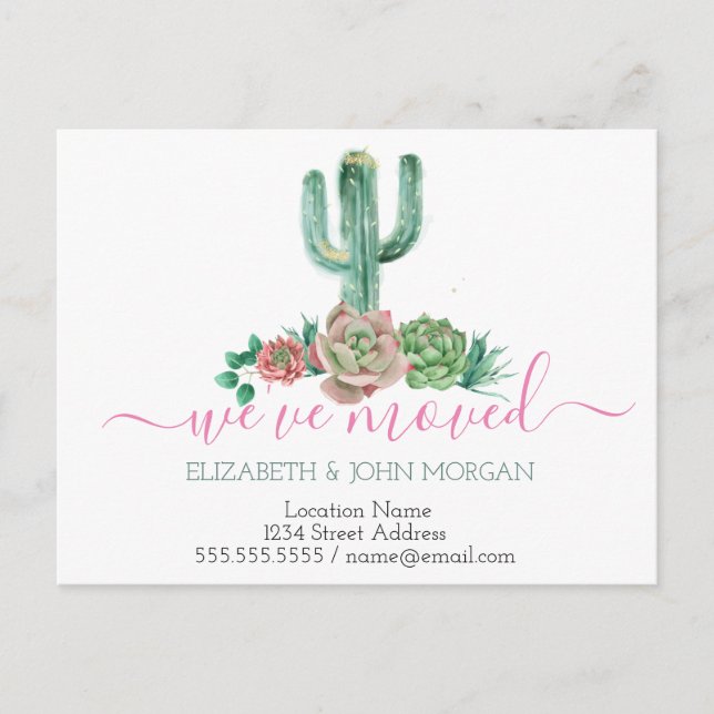 Postal De Anuncios Hemos movido Watercolor Cactus Succulent (Anverso)