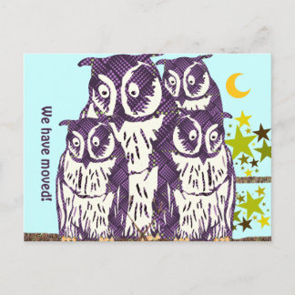 Postal De Anuncios Hemos Mudado Familia de Búhos