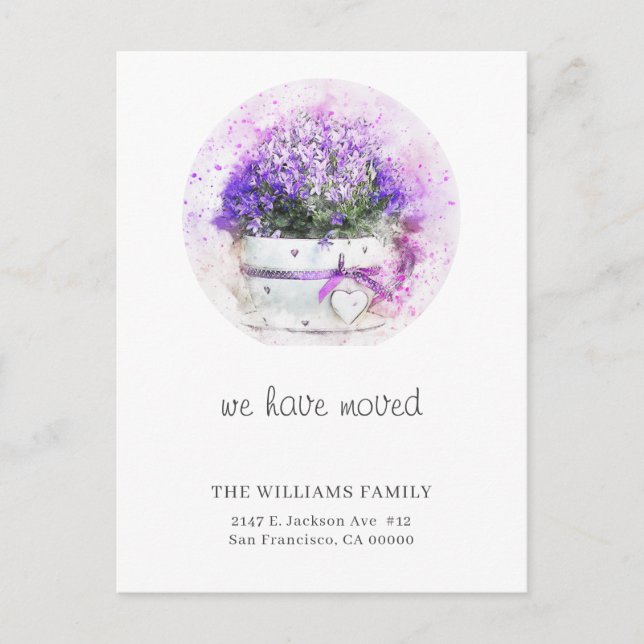 Postal De Anuncios Hemos Mudado la acuarela floral nueva dirección (Anverso)