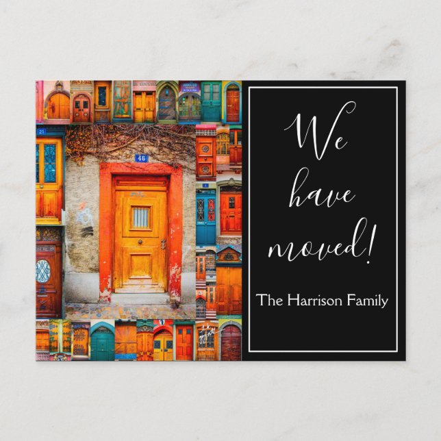 Postal De Anuncios Hemos Mudado Puertas Modernas Moviendo Invitacione (Anverso)