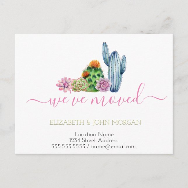 Postal De Anuncios Hemos mudado Watercolor Cactus (Anverso)