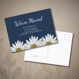 Postal De Anuncios Hemos trasladado Daisies Boho Botanical Navy Blue