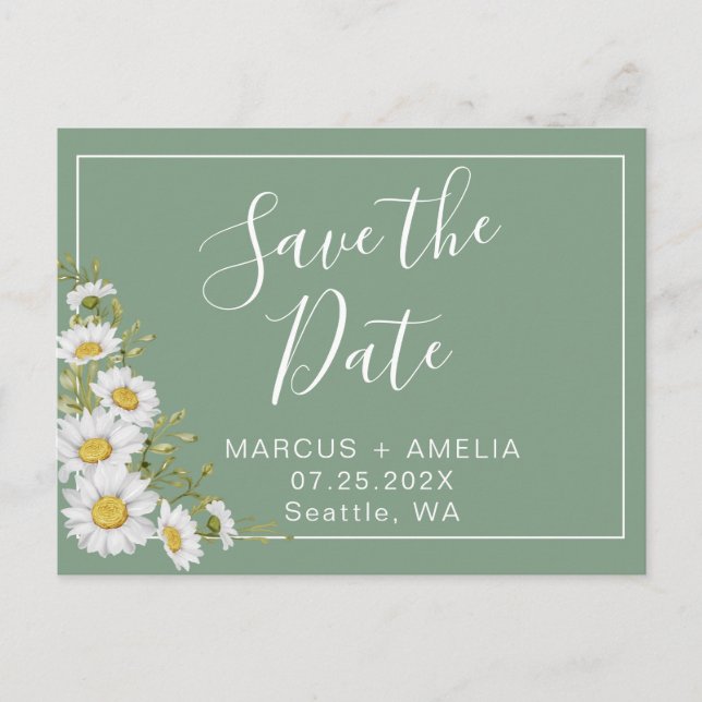 Postal De Anuncios Hermosas margaritas verdes y blancas de albahaca (Anverso)