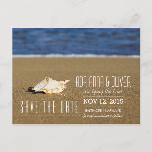 Postal De Anuncios Hermosas olas de playa | Seashell Save the Date (Anverso)