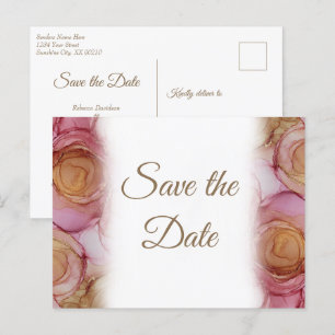 Postal De Anuncios Hermoso Carmín Floral Boda Save the Date