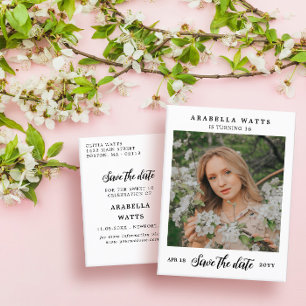 Postal De Anuncios Hermoso guión Cumpleañera 16 Foto Guarde la fecha