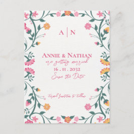 Postal De Anuncios Hermoso Marco Floral Amarillo Rosa para Boda