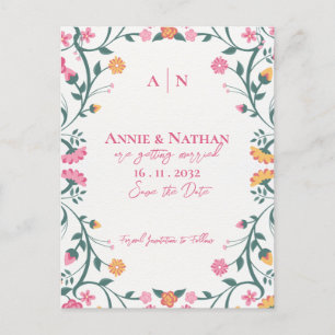 Postal De Anuncios Hermoso Marco Floral Amarillo Rosa para Boda