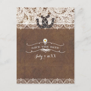 Postal De Anuncios Herraduras Rústicas & Encaje Country SAVE THE DATE