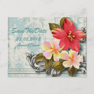 Postal De Anuncios hibisco hawaiano boda tropical guardar la fecha