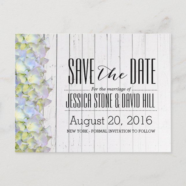 Postal De Anuncios Hidrangea Weathered Wood Wedding Save the Date (Anverso)