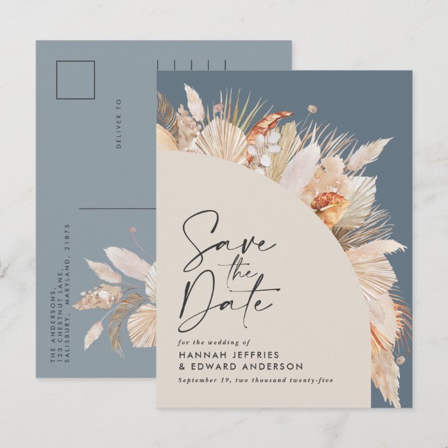Postal De Anuncios Hierba de pampas azul botánico moderno para guarda (Anverso / Reverso)