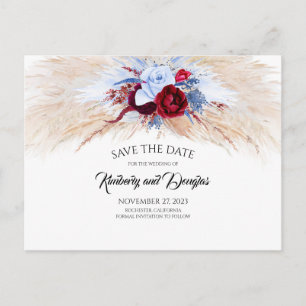 Postal De Anuncios Hierba de Pampas Burgundy Azul Polvoriento Save th