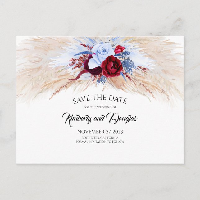 Postal De Anuncios Hierba de Pampas Burgundy Azul Polvoriento Save th (Anverso)