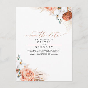 Postal De Anuncios Hierba de Pampas Floral Terracota Save the Date