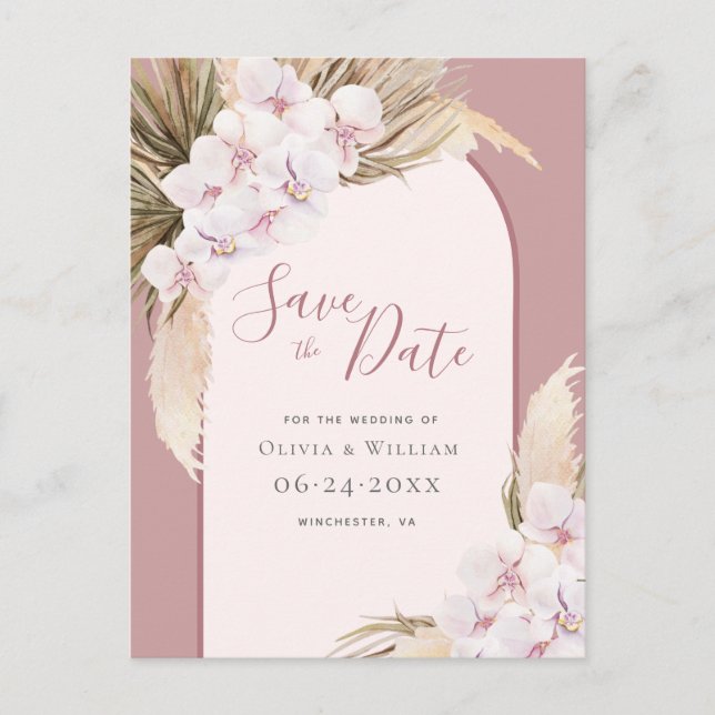 Postal De Anuncios Hierba de Pampas Moderna Floral Tropical Rosa Polv (Anverso)