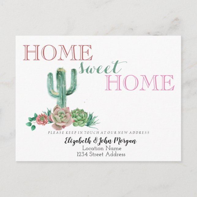 Postal De Anuncios Hogar Dulce Hogar, Cactus Suculenta Nueva Direcció (Anverso)