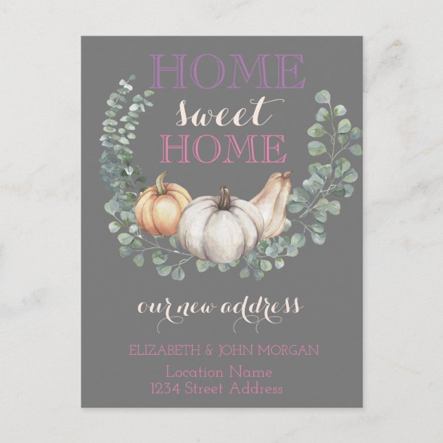 Postal De Anuncios Hogar Dulce Hogar,Calabazas  Nueva Dirección (Anverso)