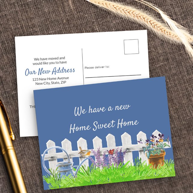 Postal De Anuncios Hogar Dulce Hogar Cerca Blanca Nuestra Nueva Direc (New Address postcard with country garden scene)