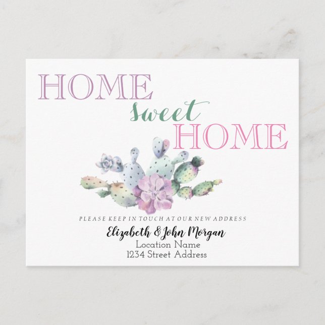 Postal De Anuncios Hogar Dulce Hogar, Flor Suculenta Cactus (Anverso)