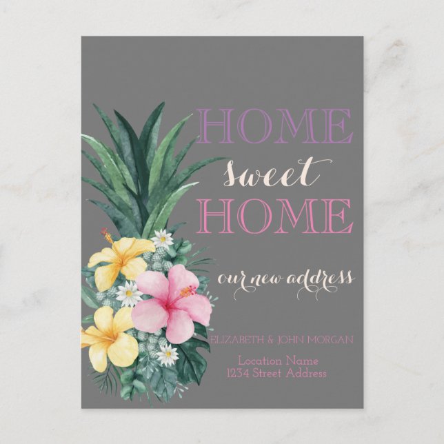 Postal De Anuncios Hogar Dulce Hogar, Flores de Piña Nueva Dirección (Anverso)