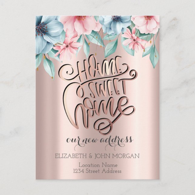 Postal De Anuncios Hogar dulce hogar, flores dirección nueva (Anverso)