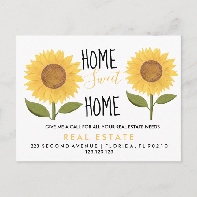 Postal De Anuncios hogar dulce hogar girasoles bienes raices  (Anverso)