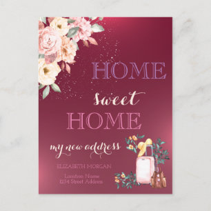 Postal De Anuncios Hogar Dulce Hogar,Maleta Floral Nueva Dirección
