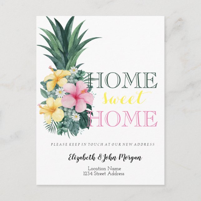 Postal De Anuncios Hogar Dulce Hogar, Nueva Dirección Floral de Piña (Anverso)