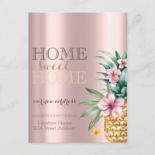 Postal De Anuncios Hogar Dulce Hogar,Piña Floral Rosa Dorado  (Anverso)
