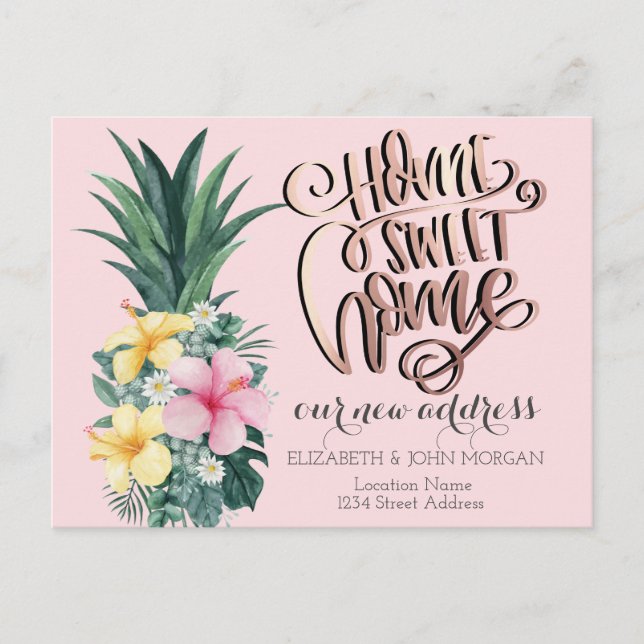 Postal De Anuncios Hogar Dulce Hogar,Piña Flores Tropicales (Anverso)