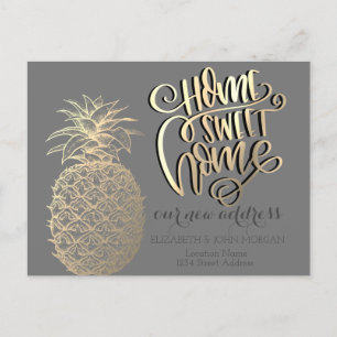 Postal De Anuncios Hogar Dulce Hogar, Piña Tropical Dorada Gris