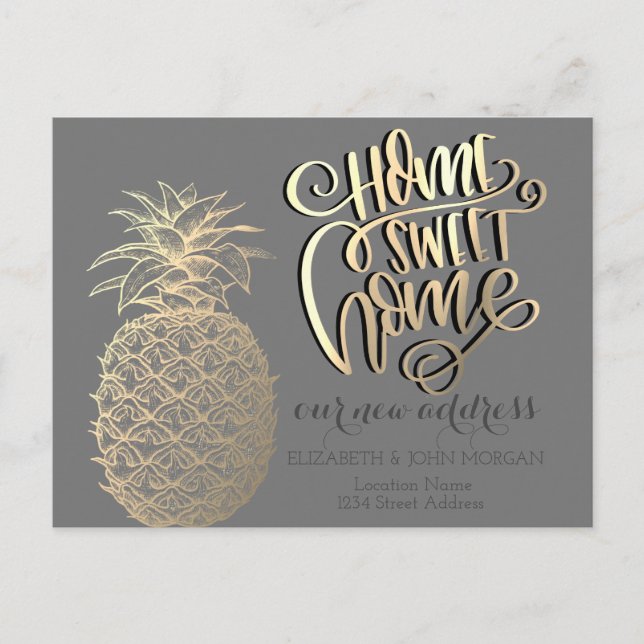 Postal De Anuncios Hogar Dulce Hogar, Piña Tropical Dorada Gris (Anverso)