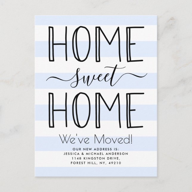 Postal De Anuncios Hogar Dulce Hogar Tipografía Azul Mudanza (Anverso)