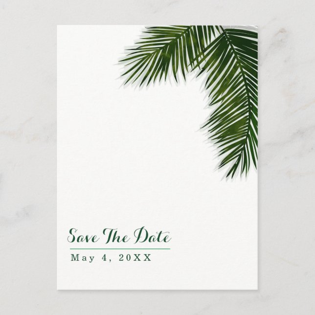 Postal De Anuncios Hoja de Palma Tropical Boda Guardar la Fecha (Anverso)