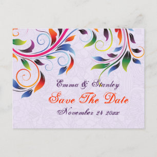 Postal De Anuncios Hoja de pergamino colorida morada boda Save the Da