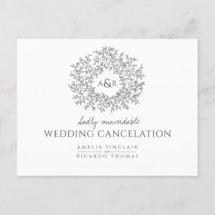 Postal De Anuncios hoja dibujada a mano cancelación de boda gris oscu