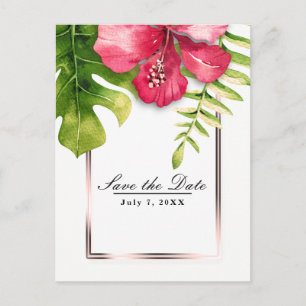 Postal De Anuncios Hojas blancas de Hibisco Tropical Salva la Fecha