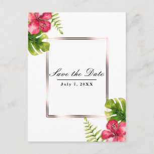 Postal De Anuncios Hojas blancas de Hibisco Tropical Save the Date