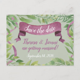 Postal De Anuncios Hojas de color morado y verde de agua - Guardar la