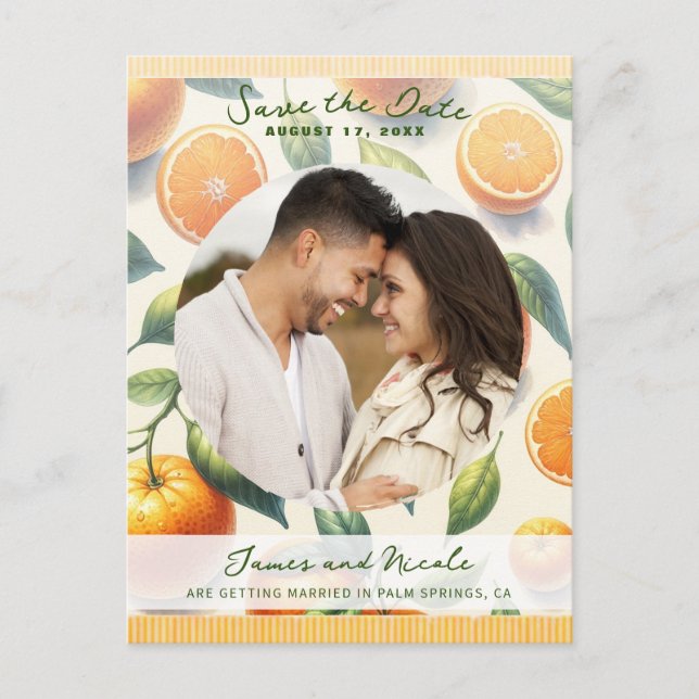 Postal De Anuncios Hojas de Naranja con Acuarela para Salvar la Fecha (Anverso)