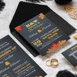 Postal De Anuncios Hojas de Otoño Pizarra Boda Guardar la Fecha