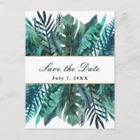 Hojas de verde teal tropicales para boda Save the
